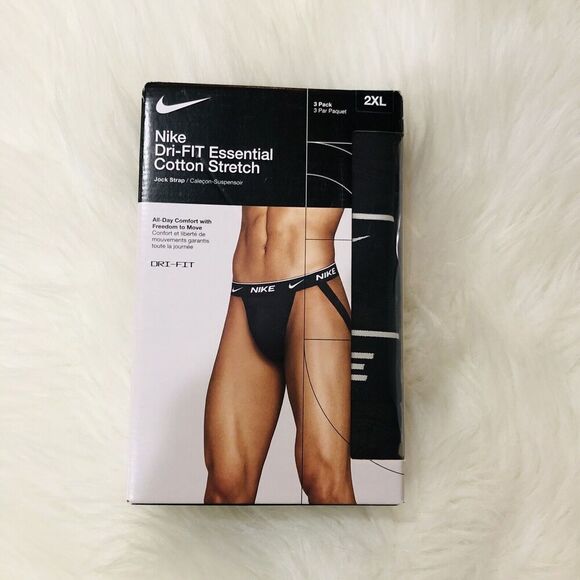 New Nike Men's DRI-FIT Essential 3-Pack Cotton Jock Straps Underwear Black 2XL - Picture 1 of 4